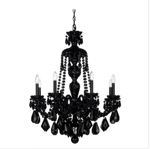 Black Eight-Light Jet Black Heritage Handcut Crystal Chandelier, 28W x 35H x 28D - Image 1