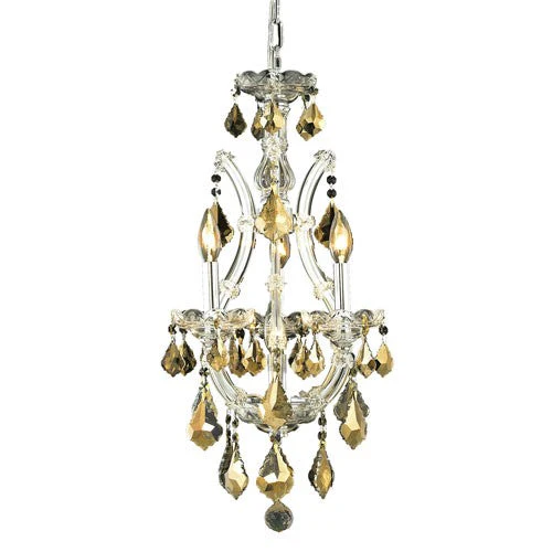 Chrome Four-Light 12-Inch Mini Chandelier with Royal Cut Golden Teak Smoky Crystal - Image 1
