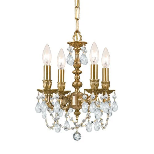 Cast Brass Mini Chandelier with Clear Swarovski Spectra Crystal - Image 1