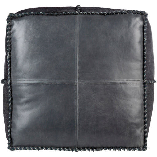 Surya Ranger Modern Hair On Hide Charcoal Gray Leather Pouf Ottoman RGPF-002 - Image 3
