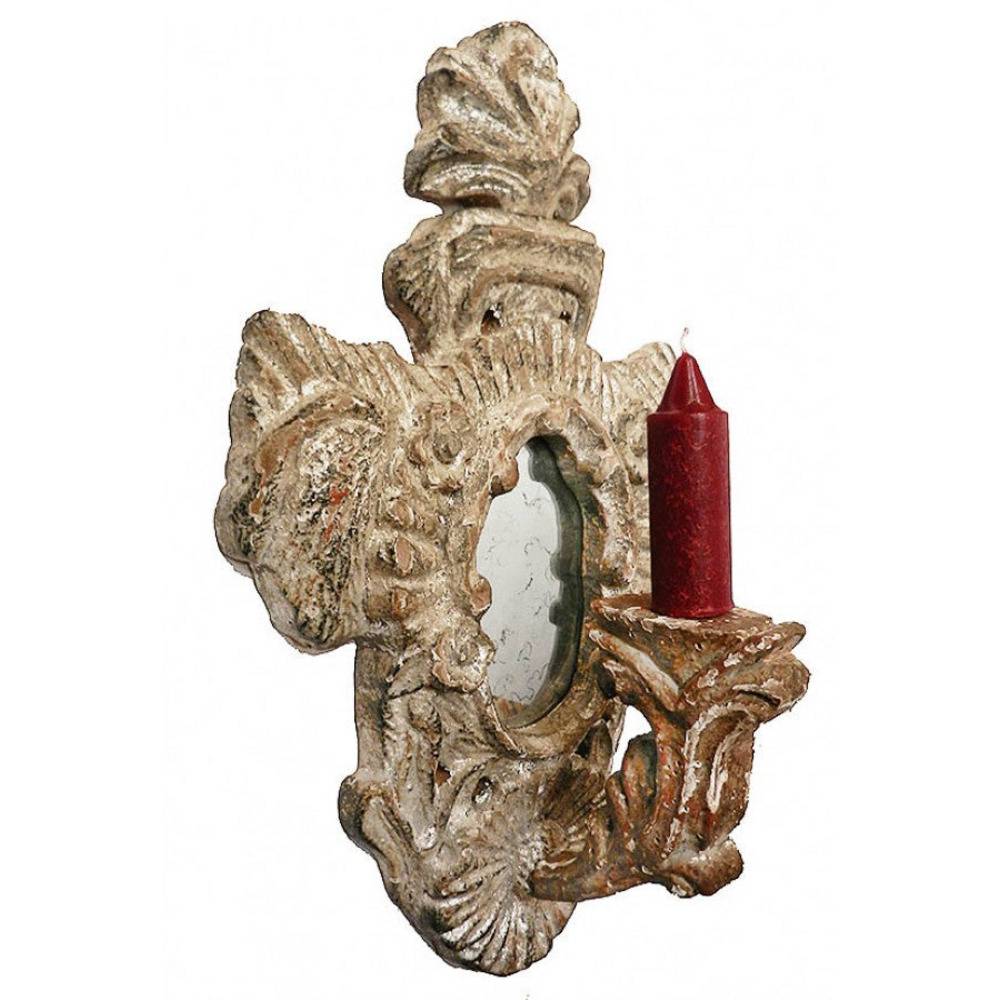 Provence Home Distressed Grey & Silver Antiqued Carved Wood Candle Wall Sconce