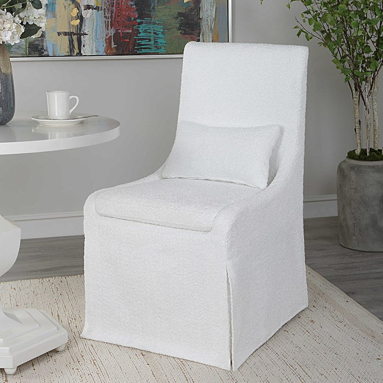 Uttermost Coley White Linen Performance Fabric Slipcovered Armless Chair With Pillow - Image 1