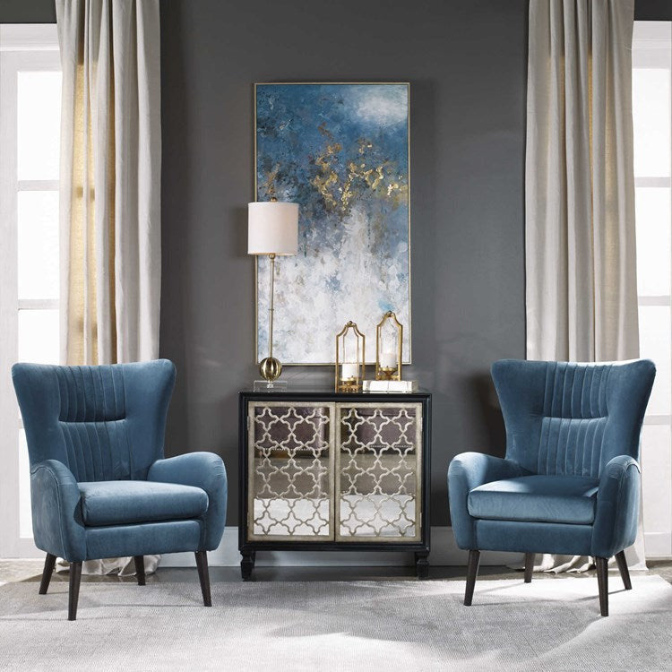 Uttermost Dax Channel Tufted Blue Velvet Accent Chair - Image 1