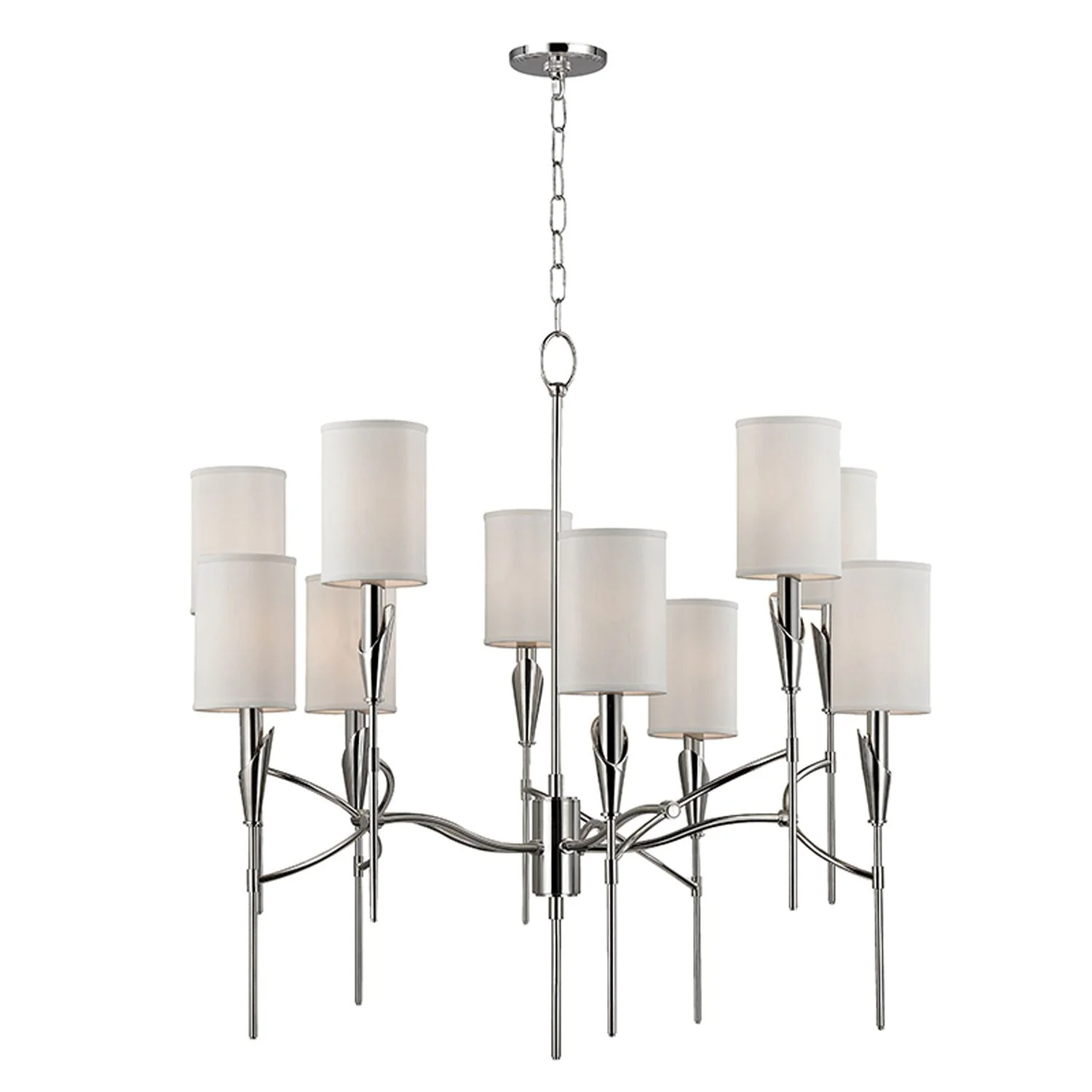 Ten-Light Chandelier with White Faux Silk Shade - Image 1