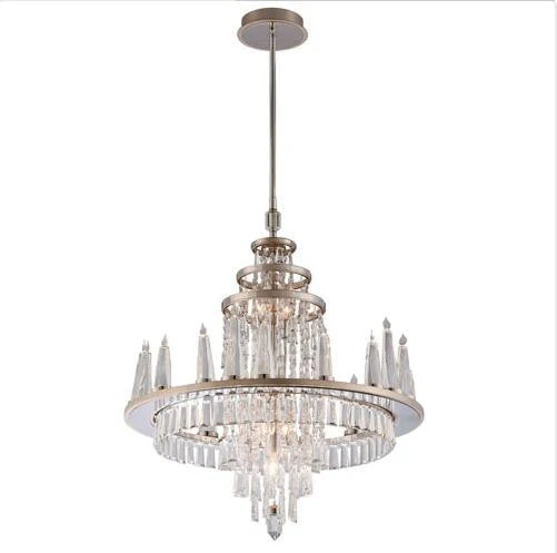 Silver Leaf with Polished Stainless Accents Eight-Light LED Chandelier - Image 1
