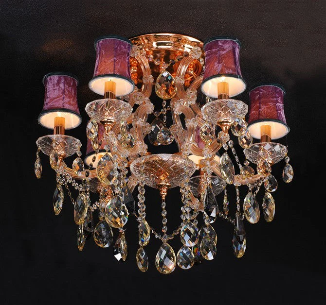 Gold plated traditional crystal Chandelier dressed with lampshades - Image 1