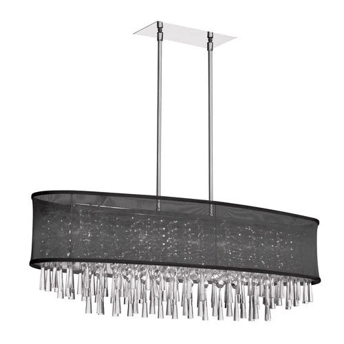 Eight Light Crystal Oval Pendant with Oval Black Organza Shade - Image 1