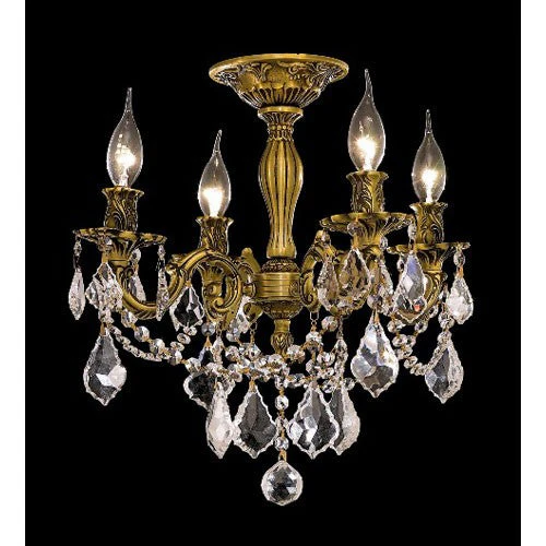 Gold Four-Light 17-Inch Semi Flush Mount with Royal Cut Clear Crystal - Image 1