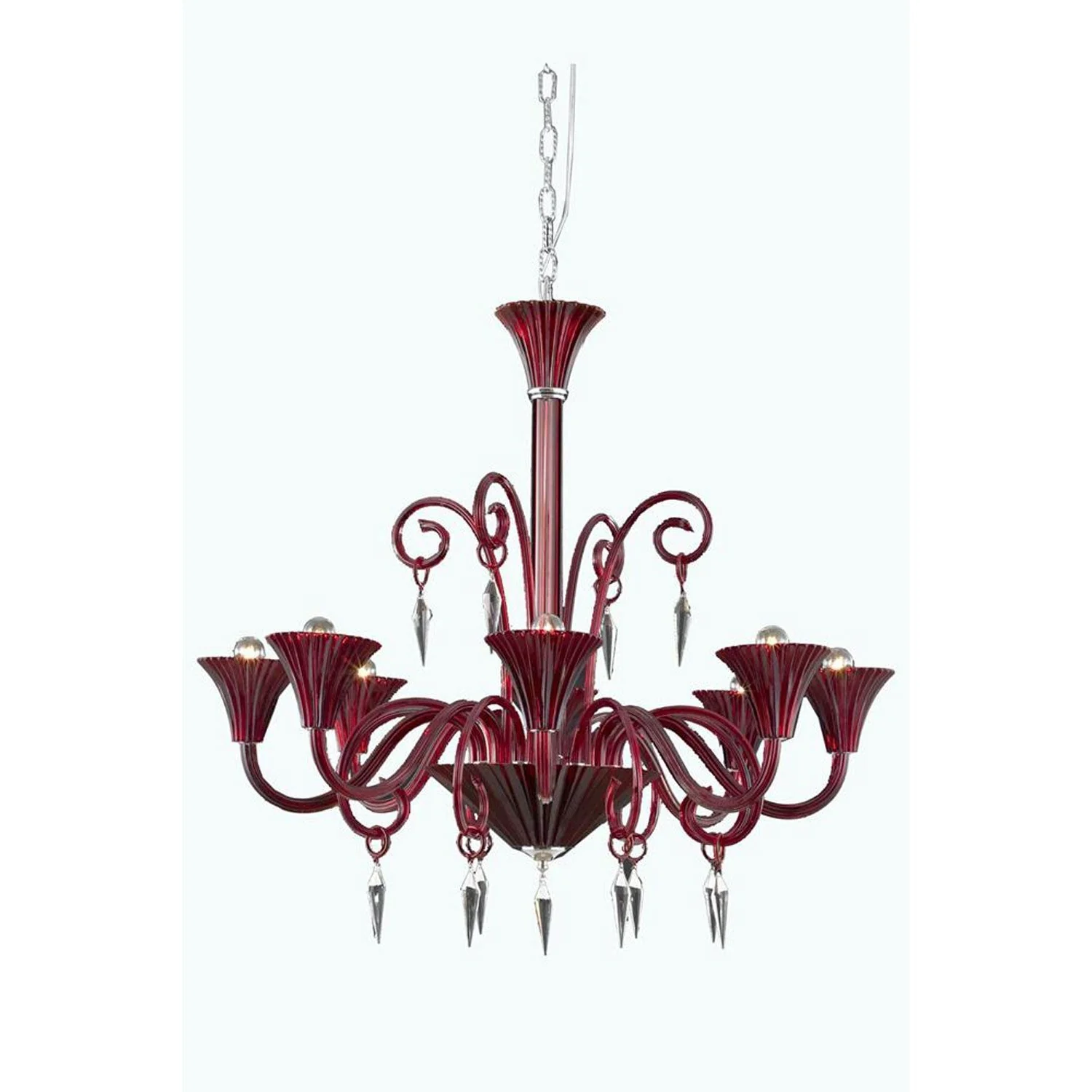 Symphony Red Eight-Light Chandelier with Elegant Cut Crystal - Image 1