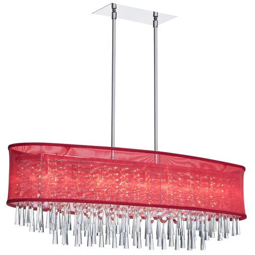 Eight Light Crystal Oval Pendant with Oval Red Organza Shade - Image 1