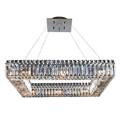 Chrome 12-Light Square Drum Pendant with Firenze Clear Crystal - Image 1