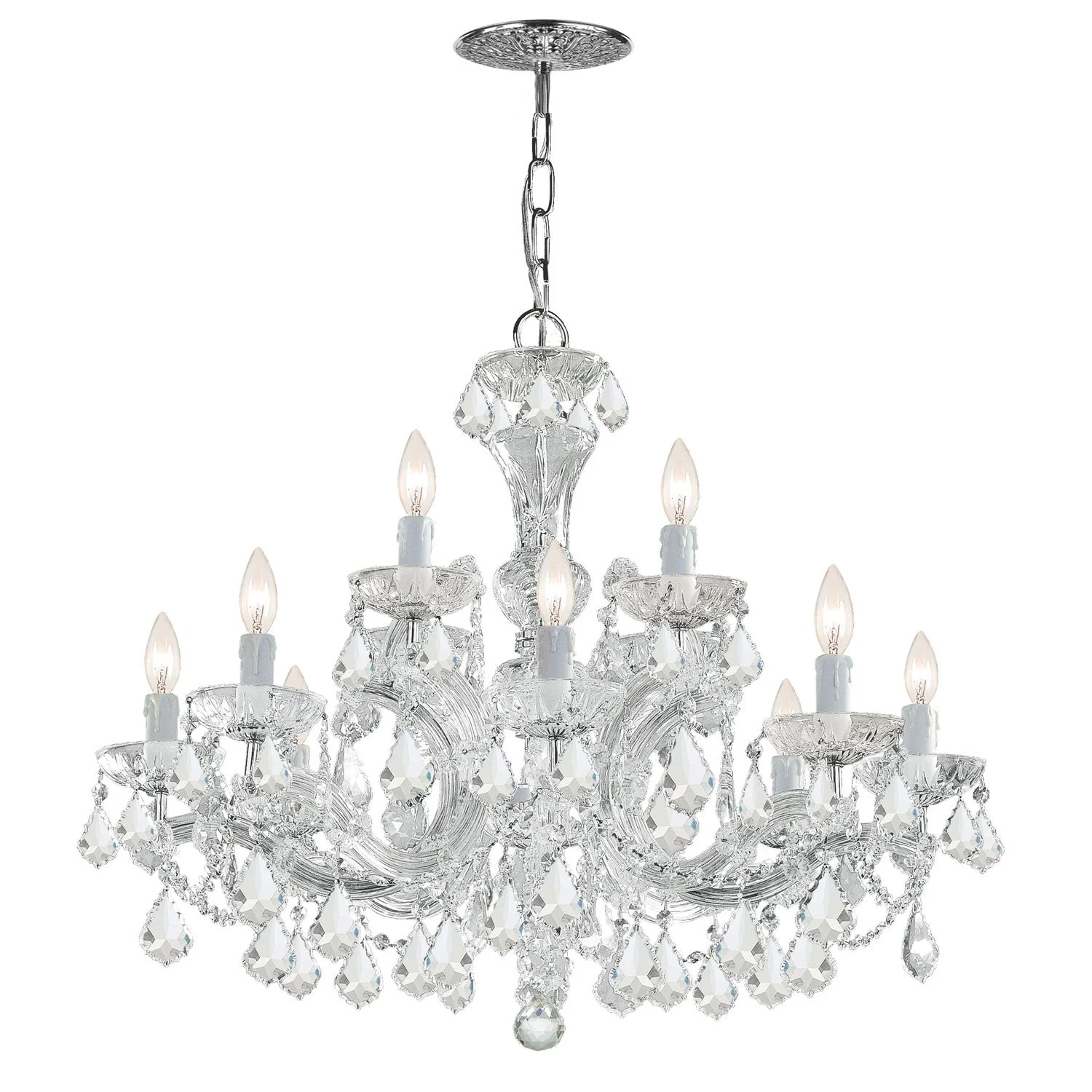 Chrome Twelve-Light Chandelier Draped In Swarovski Elements Crystal - Image 1
