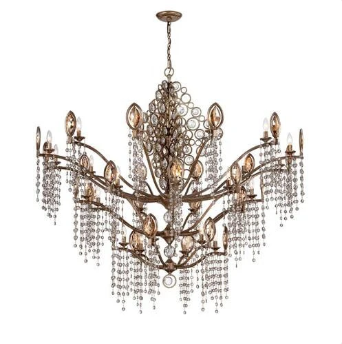 Bronze 27 Light Chandelier with Clear Crystal Shade - Image 1