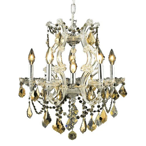 Chrome Six-Light 20-Inch Chandelier with Royal Cut Golden Teak Smoky Crystal - Image 1
