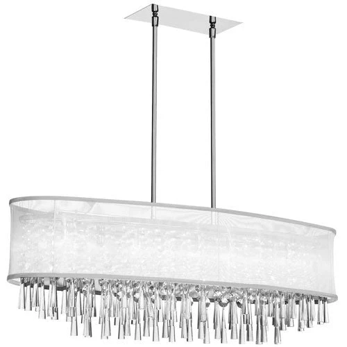 Eight Light Crystal Oval Pendant with Oval White Organza Shade - Image 1