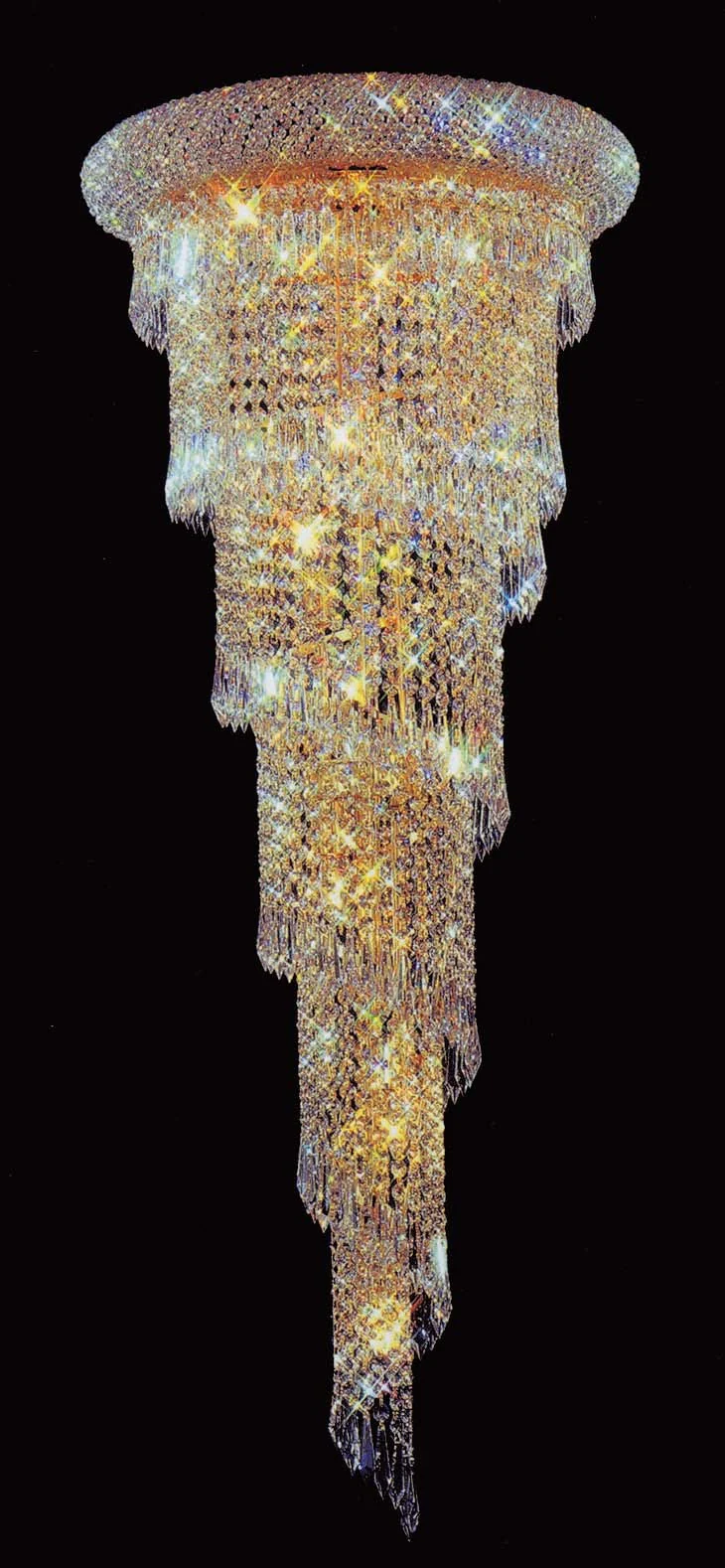 14 lights spiral crystal chandelier in gold plated finish - Image 1