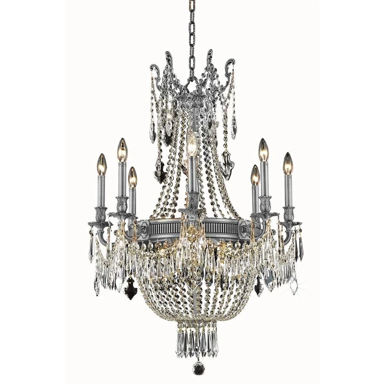 Pewter 12-Light Chandelier with Swarovski Spectra Crystal - Image 1