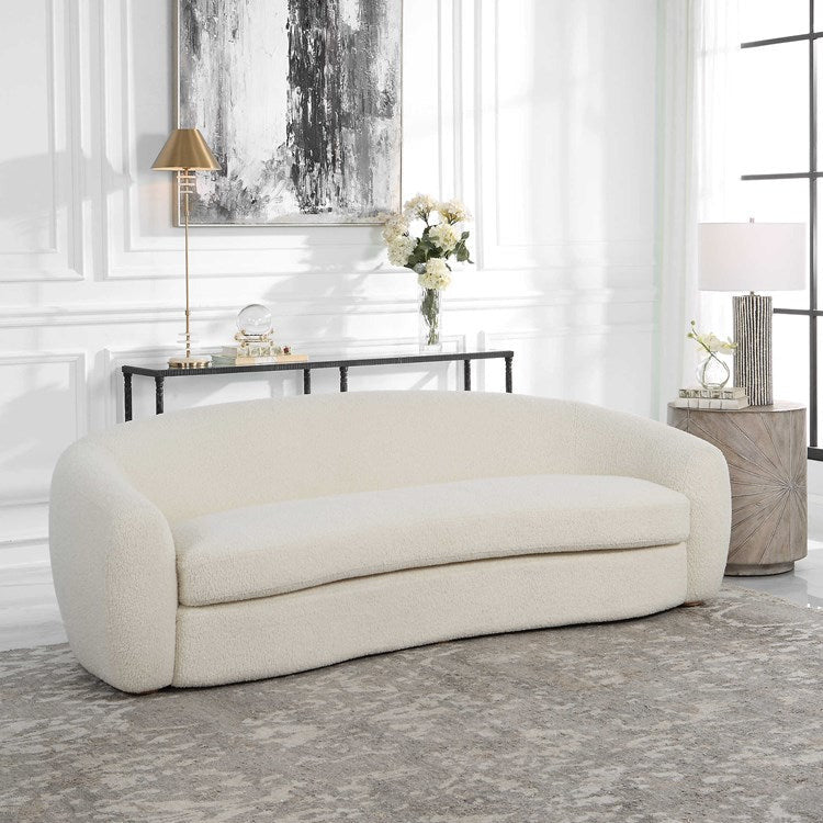 Uttermost Capra Luxe Off-White Faux Shearling Curved Sofa