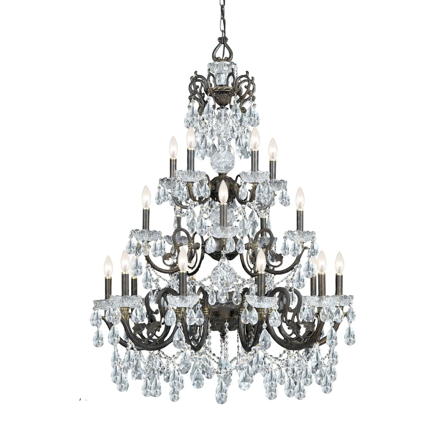Group Manchester English Bronze Clear Crystal Twenty-Light Chandelier - Image 1