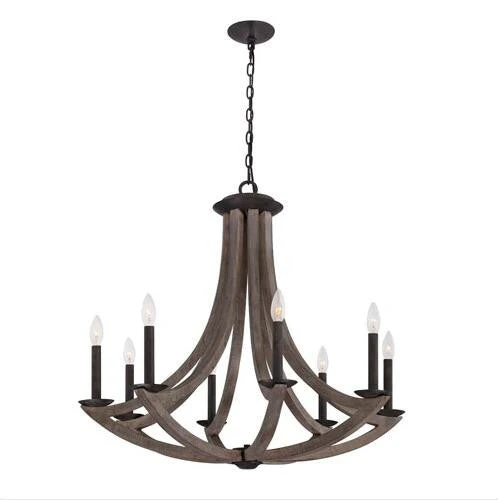 Eight Light Chandelier with Wood with Bronze Iron Shade - Image 1