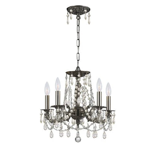 Pewter Five-Light Chandelier with Hand Polished Crystal - Image 1