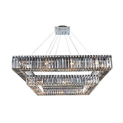 Chrome 28-Light Square Two Tier Drum Pendant - Image 1
