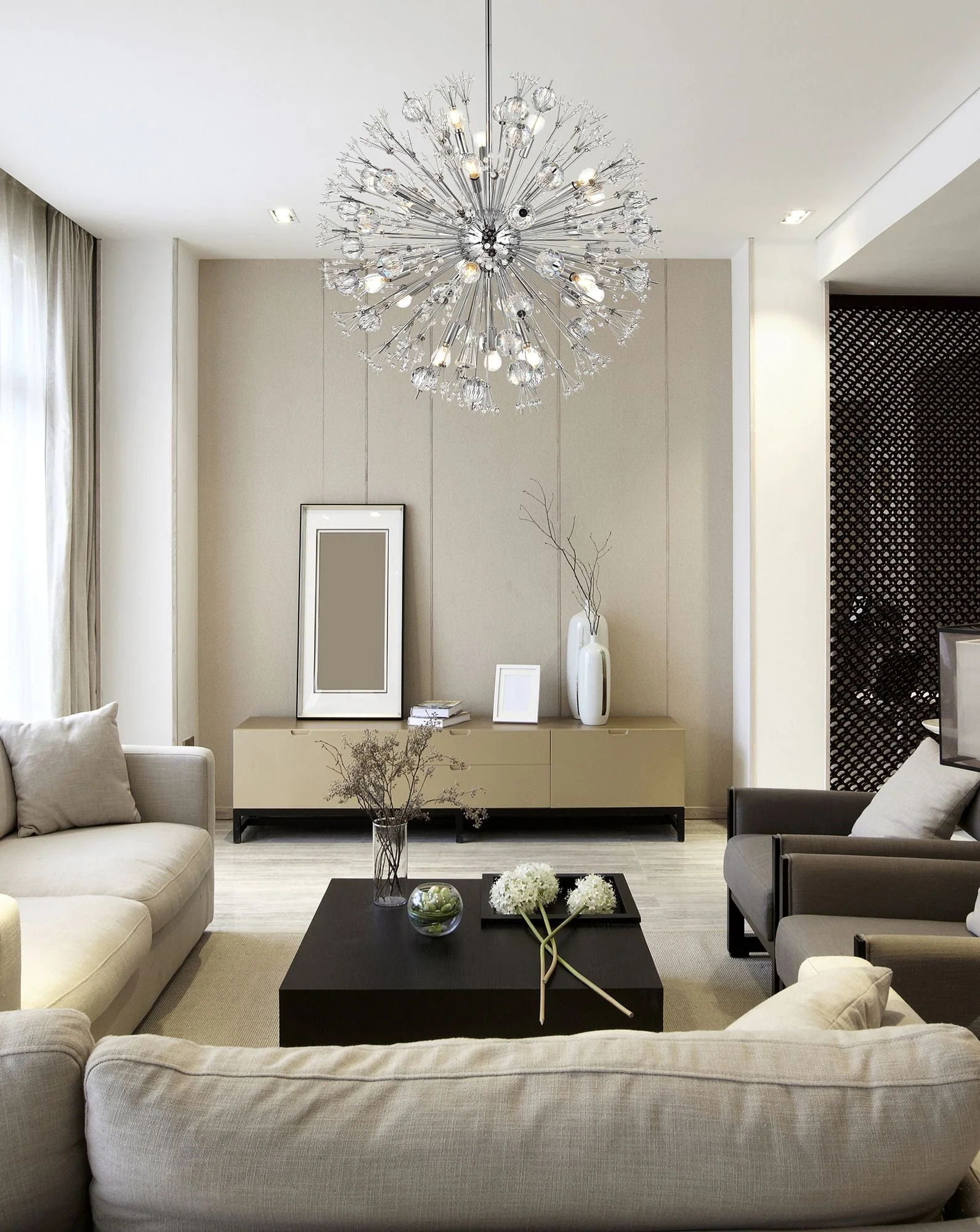 Vera 32" Wide Chrome Iron Crystal 18-Light Starburst Pendant - Image 1