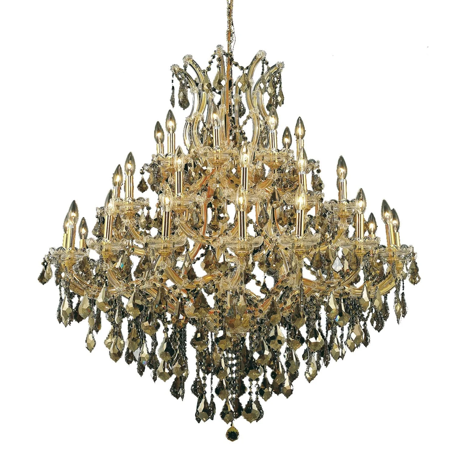 Maria Theresa Gold Thirty-Seven Light 44-Inch Chandelier with Royal Cut Golden Teak Smoky Crystal - Image 1