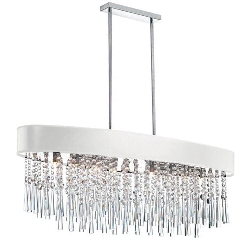Eight Light Oval Crystal Pendant with White Baroness Micro Shade - Image 1