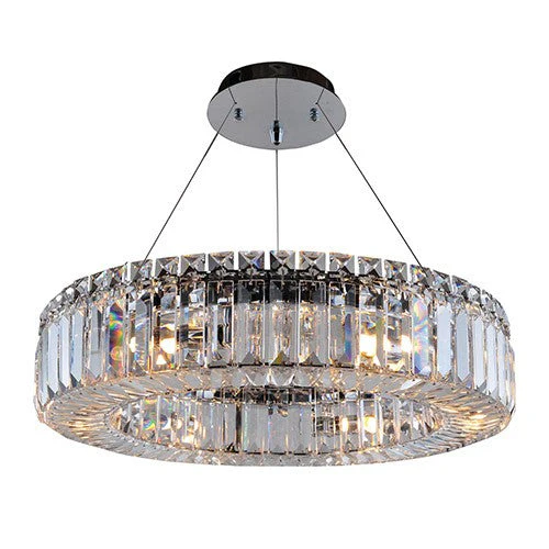 Chrome Six-Light Round Pendant with Firenze Clear Crystal - Image 1