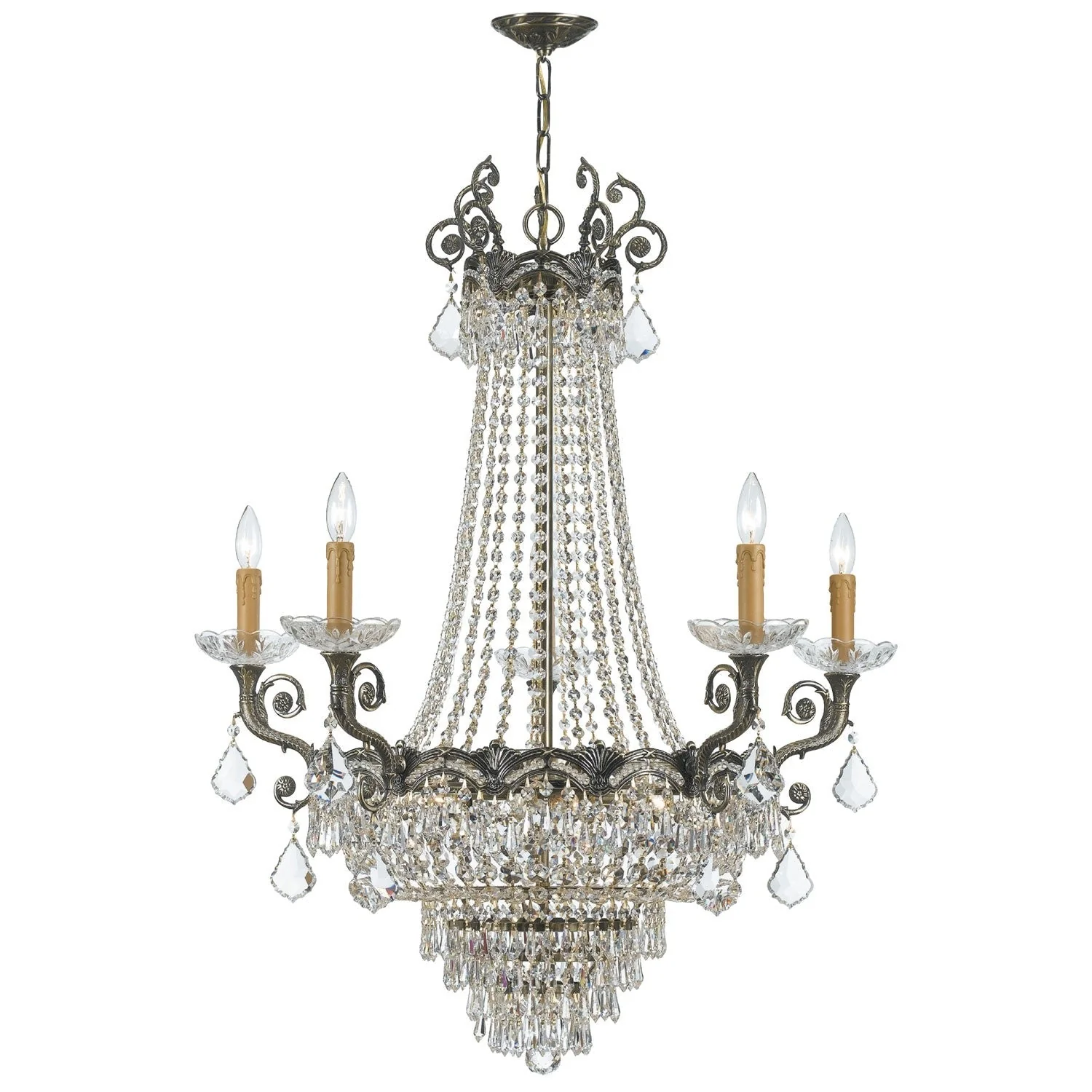 Group Majestic Historic Brass Thirteen-Light Crystal Chandelier - Image 1