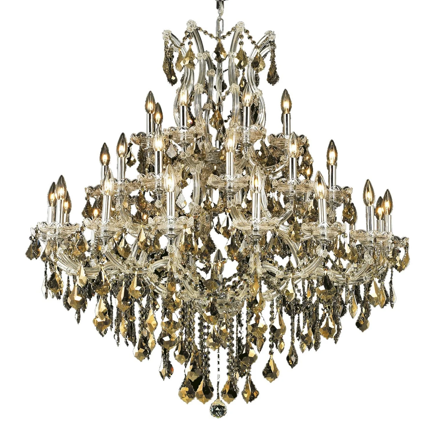 Maria Theresa Chrome Thirty-Seven Light 44-Inch Chandelier with Royal Cut Golden Teak Smoky Crystal - Image 1