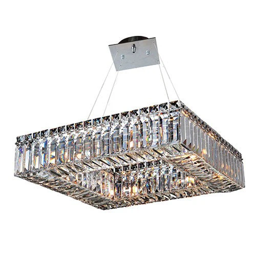 Chrome Eight-Light Square Drum Pendant with Firenze Clear Crystal - Image 1