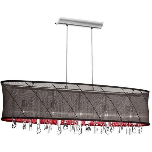 Polished Chrome Five Light Pendant with Black/Red Swirl Shade - Image 1