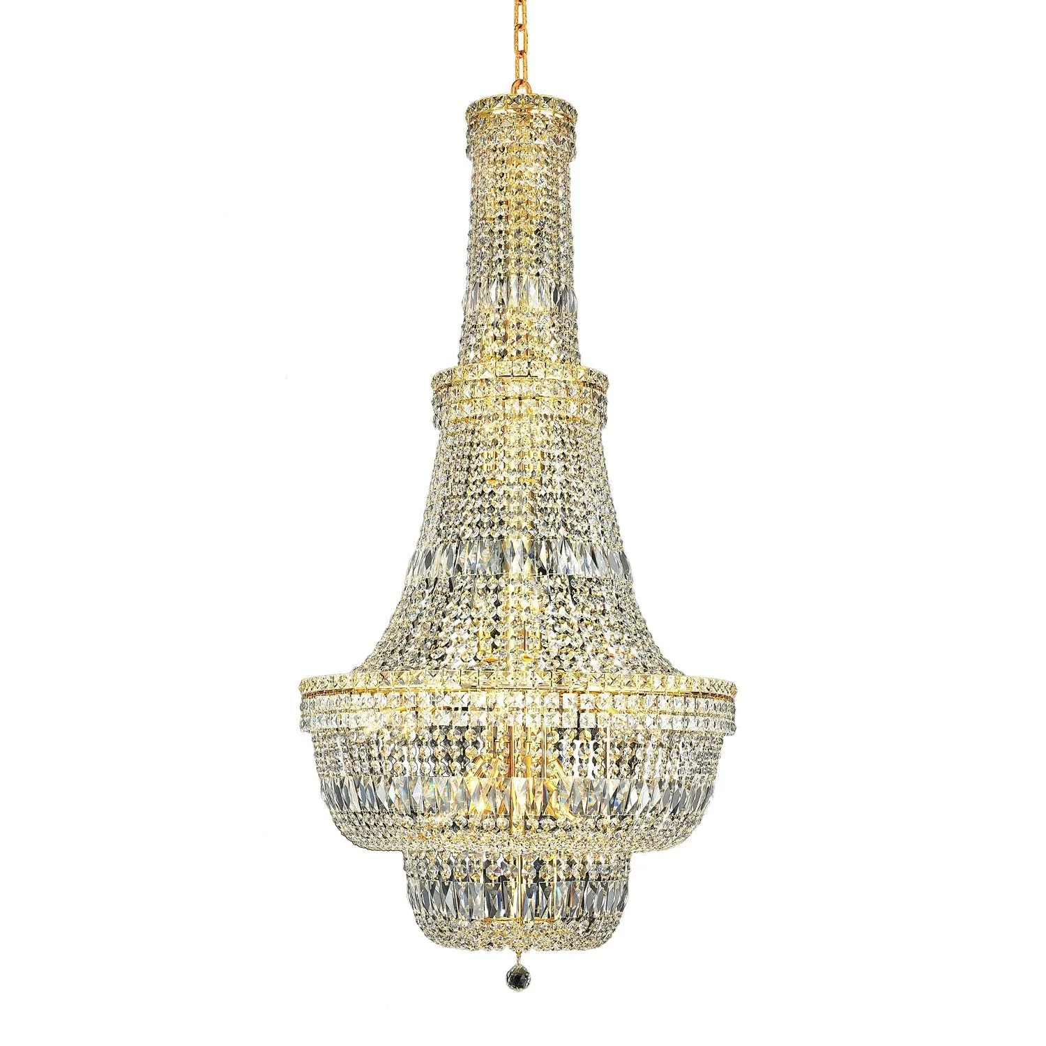 Gold Thirty-Four Light 28-Inch Chandelier with Royal Cut Clear Crystal - Image 1