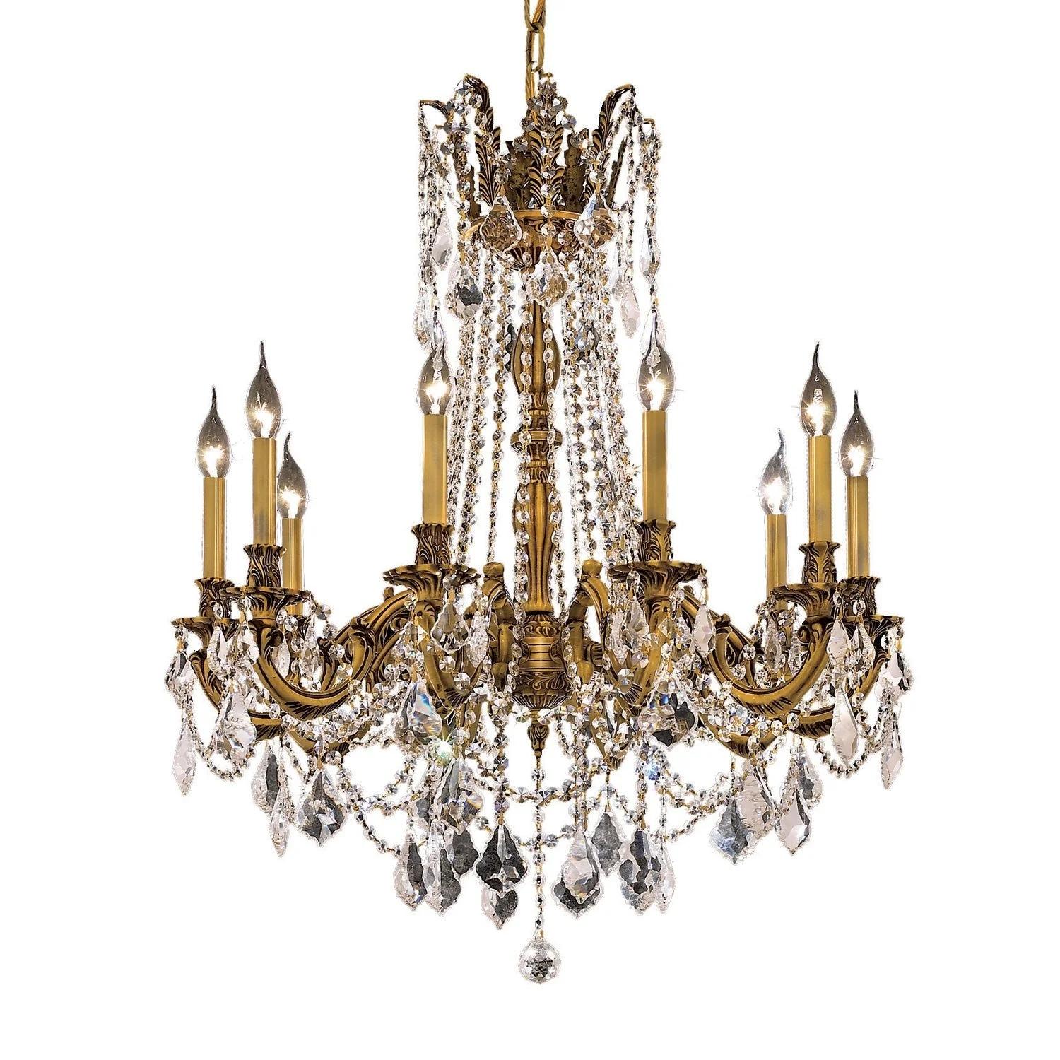 French Gold Ten-Light 28-Inch Chandelier with Royal Cut Clear Crystal - Image 1