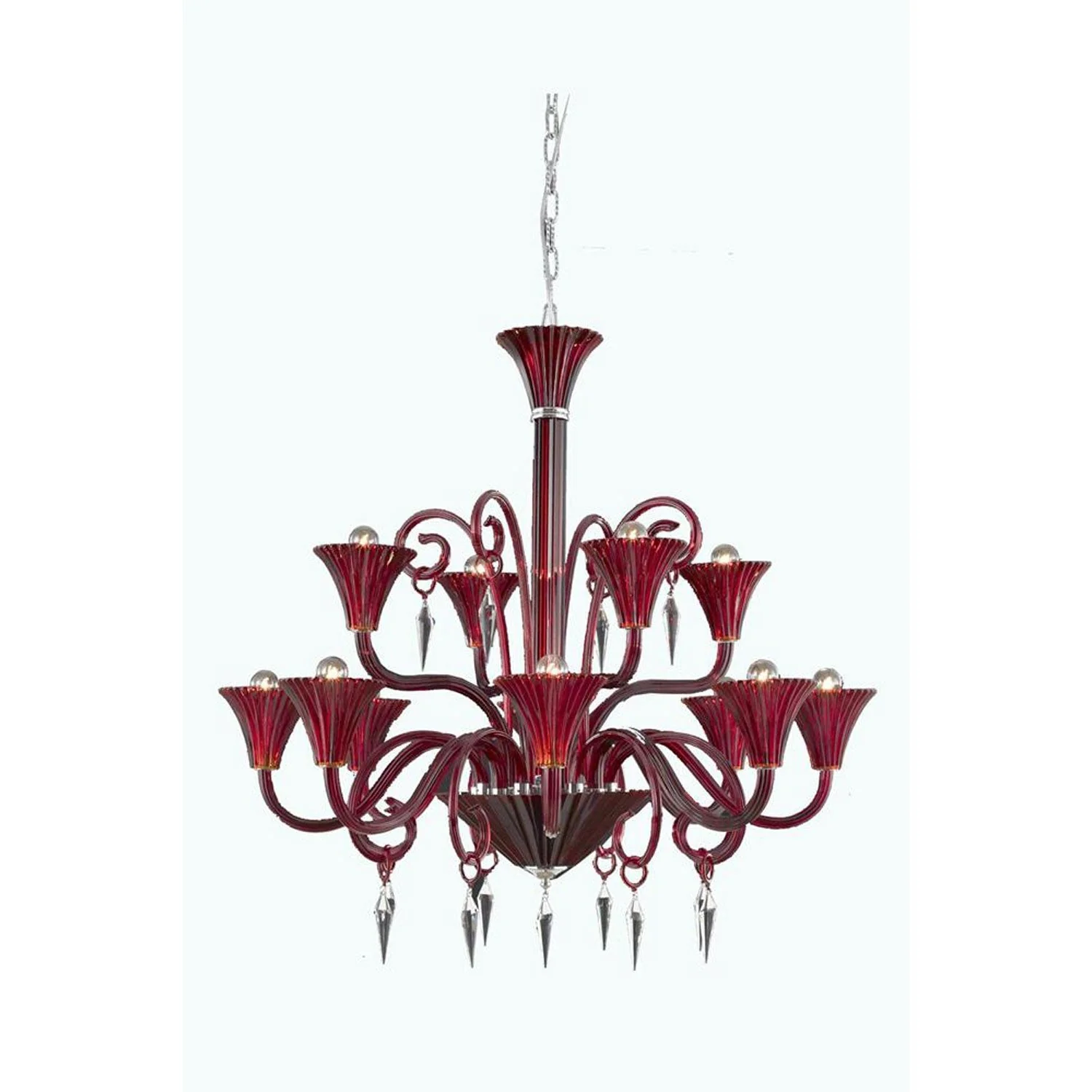 Red 12-Light Chandelier with Elegant Cut Crystal - Image 1