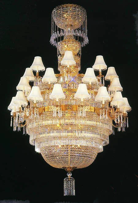 Grandeur large 3-tier 74 light Crystal Chandelier dressed with 25% full-lead crystal in the Gold finish - Image 1