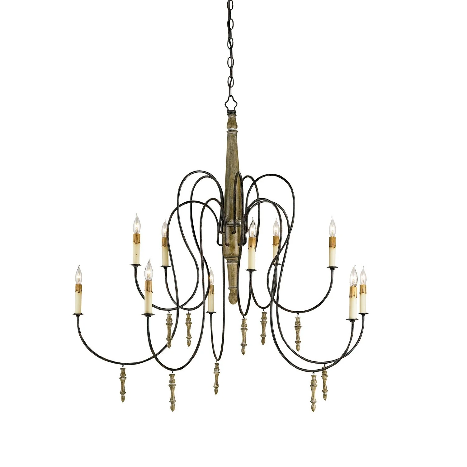 Rouleau Rust and Buff Brown Wood 10-Light Chandelier- Large - Image 1