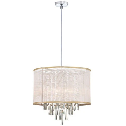 Six Light Crystal Pendant with Oyster Organza Drum Shade - Image 1