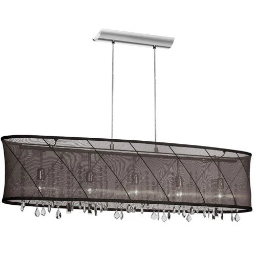 Polished Chrome Five Light Pendant with Black/Silver Shade - Image 1