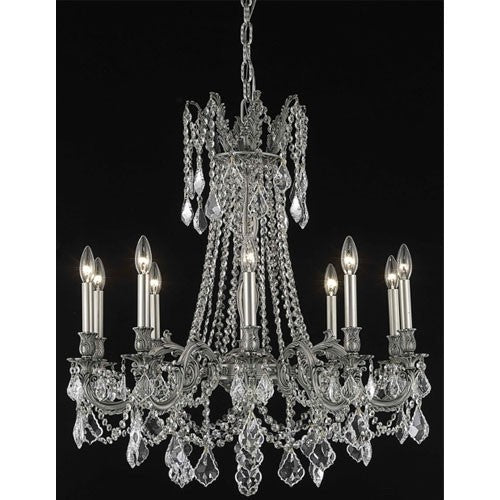 Pewter Ten-Light Chandelier with Clear Royal Cut Crystals - Image 1