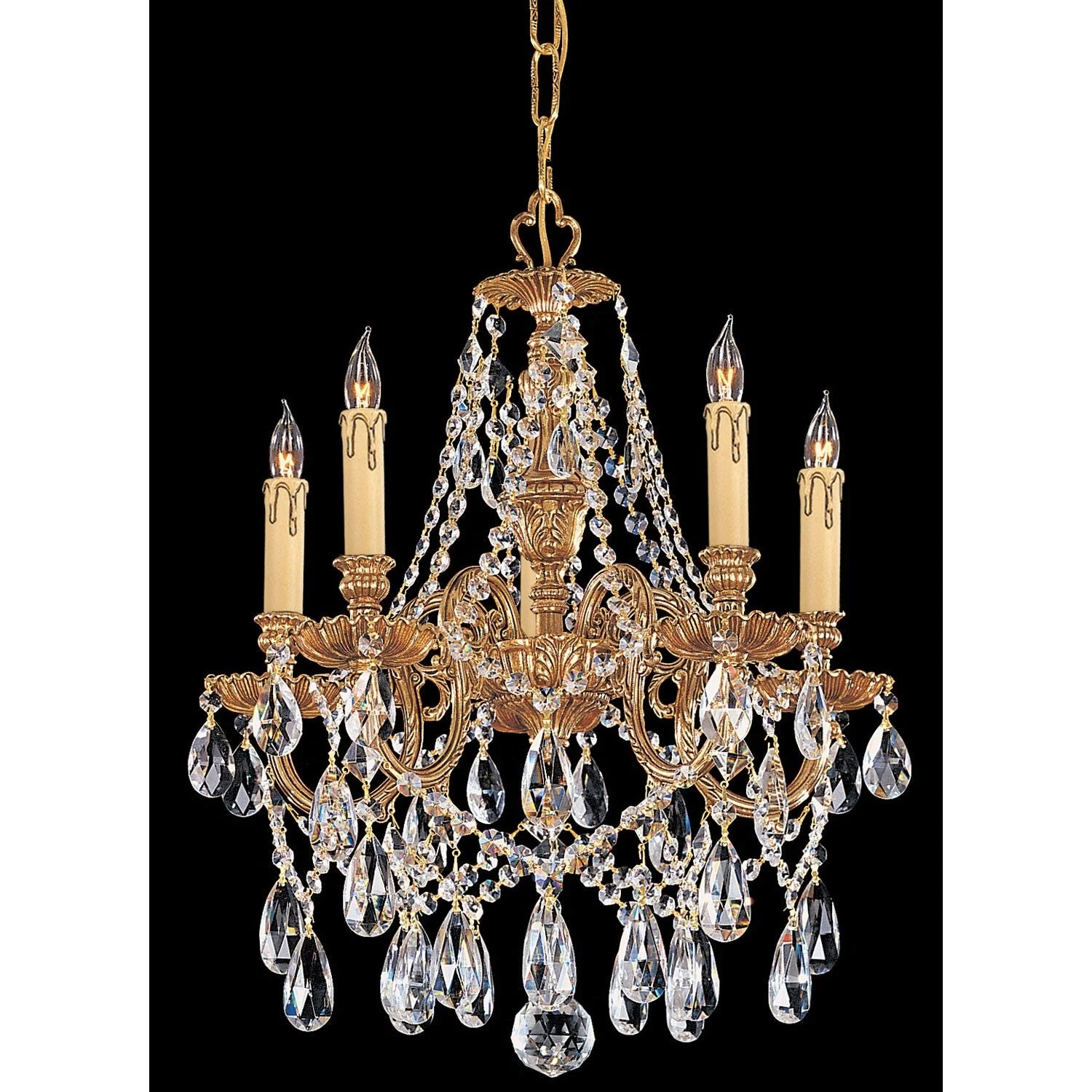 Group Novella Ornate Cast Brass Five-Light Chandelier with Swarovski Strass Crystal - Image 1
