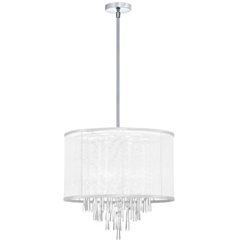 Six Light Crystal Pendant with White Organza Drum Shade - Image 1