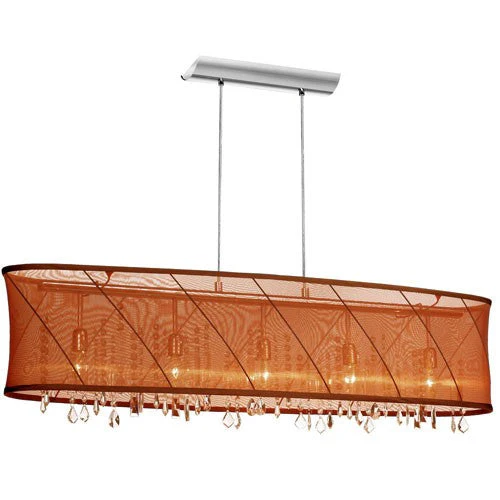 Polished Chrome Five Light Pendant with Brown/Rust Shade - Image 1