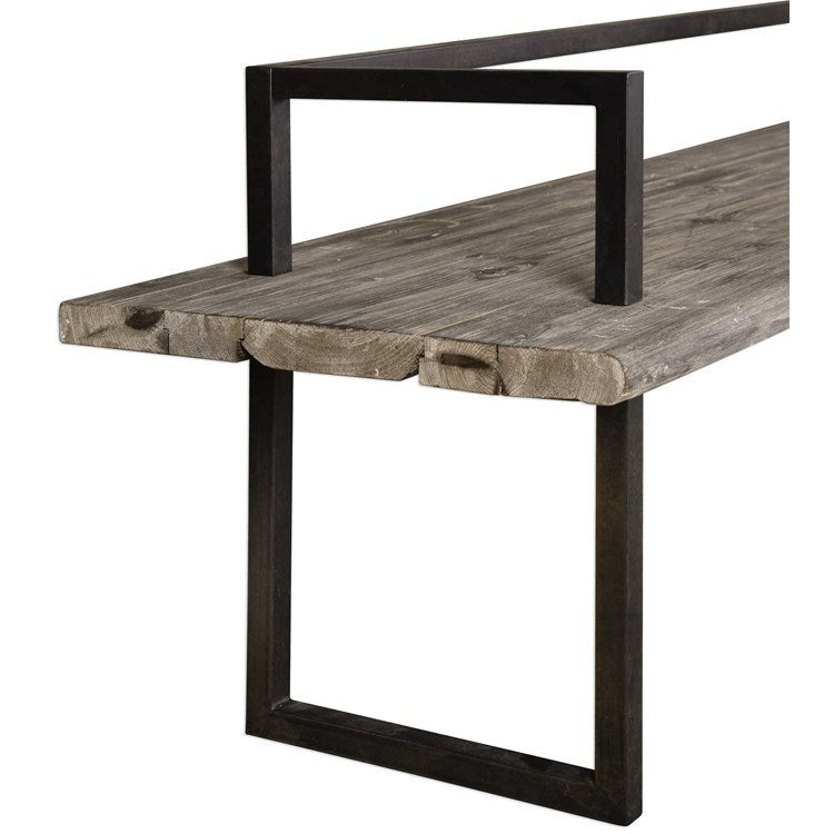 Uttermost Herbert Reclaimed Fir Wood Rustic Modern Aged Black Iron Bench - Image 3