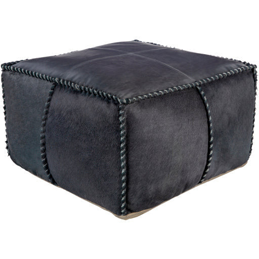 Surya Ranger Modern Hair On Hide Charcoal Gray Leather Pouf Ottoman RGPF-002