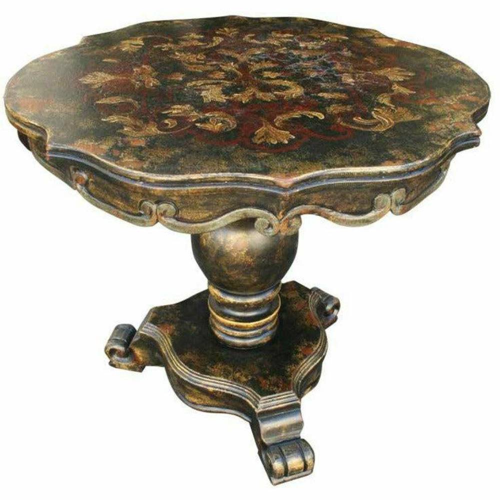 Casa Bonita Peruvian Hand-Painted Carved Wood Nonna Round Entry Table - Image 1