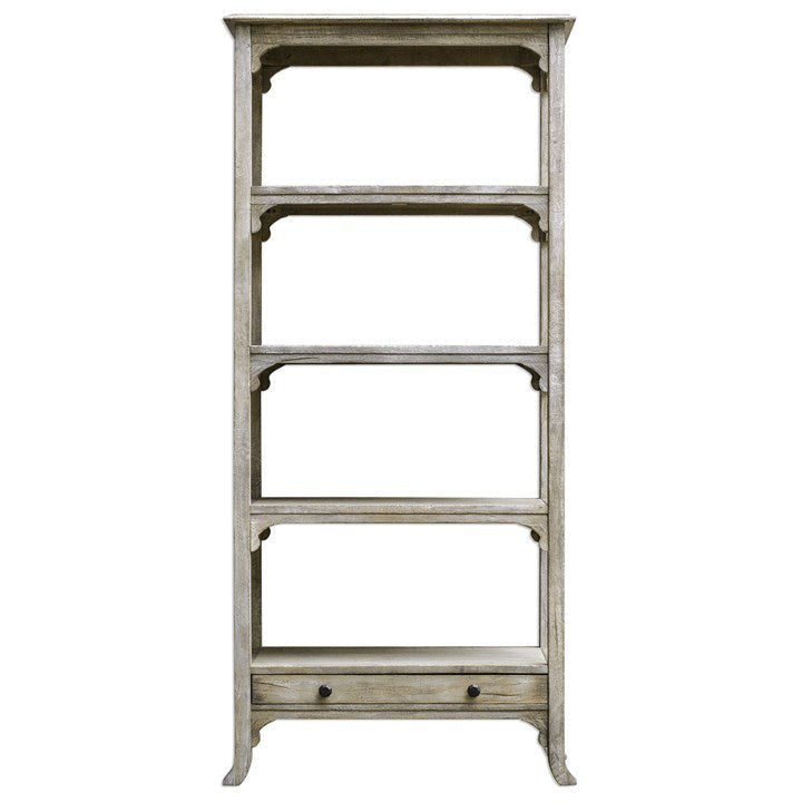 Uttermost Bridgely Aged White Mango Wood Etagere Bookcase - Image 3