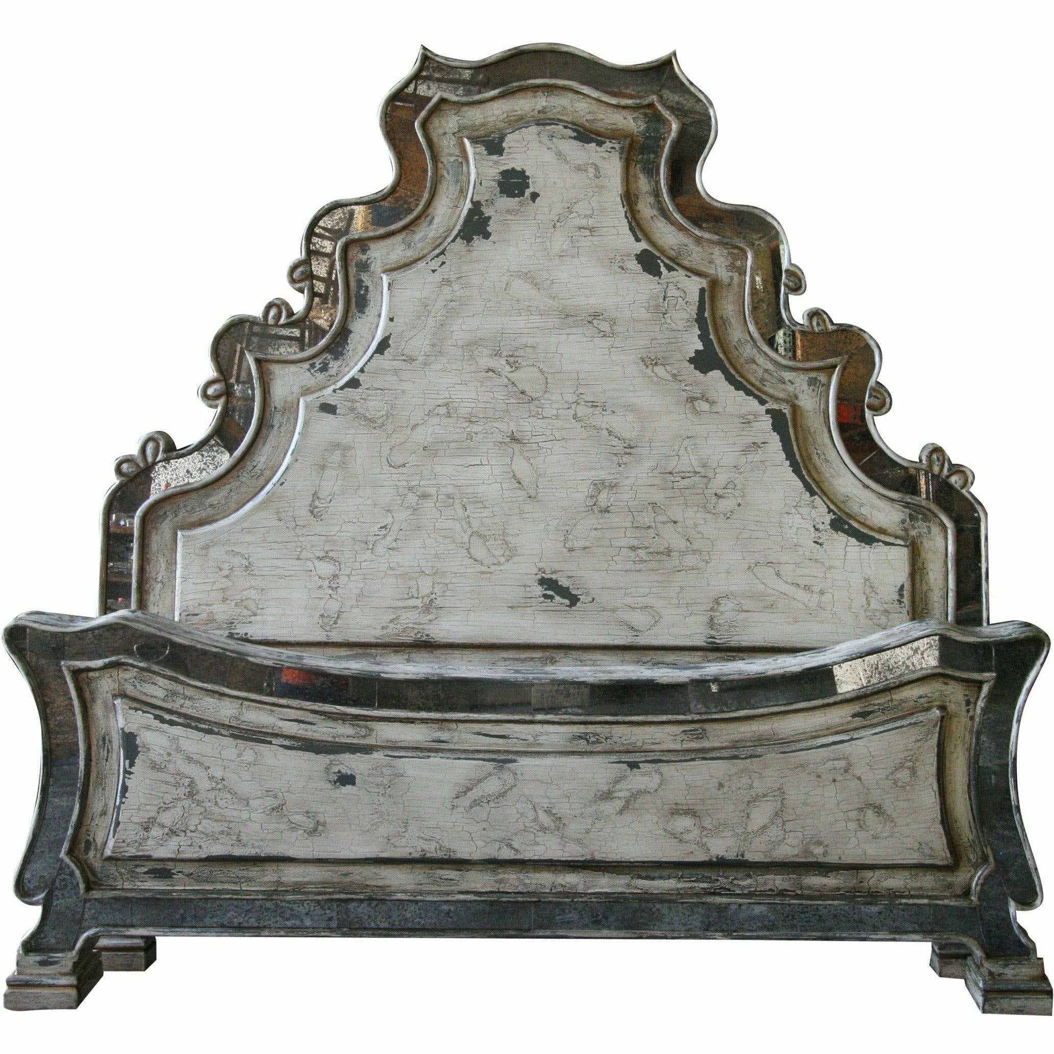 Casa Bonita Hand-Painted Carved Wood and Antiqued Mirror Sophie King Size Bed - Image 1